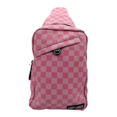 GET LOST PREMIUM SAFFIANO LEATHER SHOULDER BAG - 020 PINK SQUARES