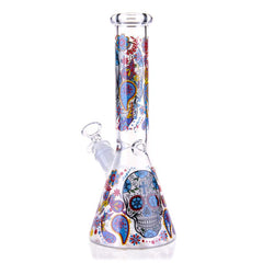 10″ Sugar Skulls Glass Bong Beaker Water Pipe - Colors May Vary - (1 Count)