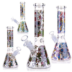 10″ Sugar Skulls Glass Bong Beaker Water Pipe - Colors May Vary - (1 Count)