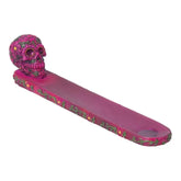 FUJIMA 10" FLOWER SUGAR SKULL INCENSE BURNER IB40 - PURPLE /GREEN