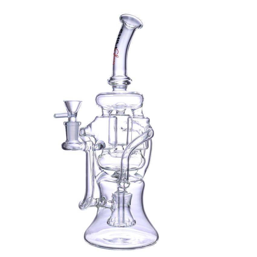 13" Chill glass Cylinder Perc Recycler Waterpipe - Colors May Vary - (1 Count)