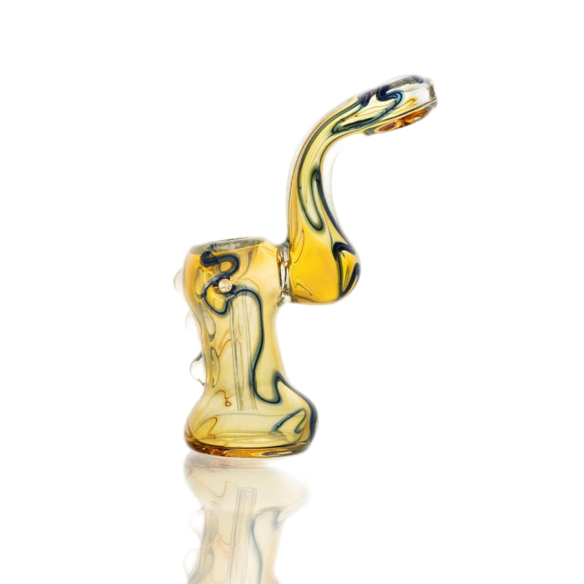 5.5″ Fumed Yellow & Blue Swirl Sherlock Glass Bubbler - (1 Count)