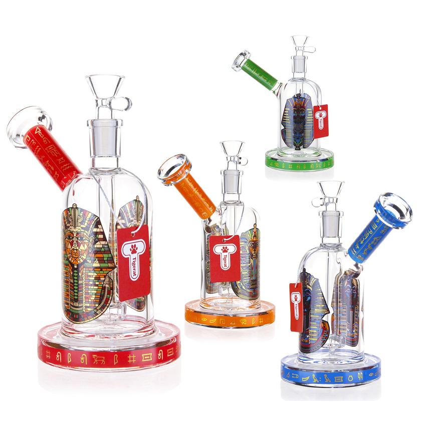 7” Outer Bowl Glass Water Pipe – Egyptian Design - Various Colors - (1 Count)