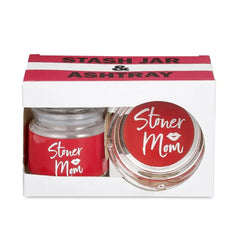 GLASS STASH JAR & ASHTRAY - 82536 RED STONER MOM