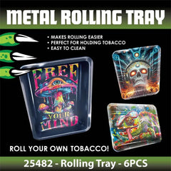 SMOKEZILLA METAL ROLLING TRAY 25482 6CT - ASSORTED