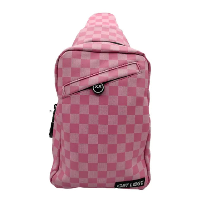 GET LOST PREMIUM SAFFIANO LEATHER SHOULDER BAG - 020 PINK SQUARES