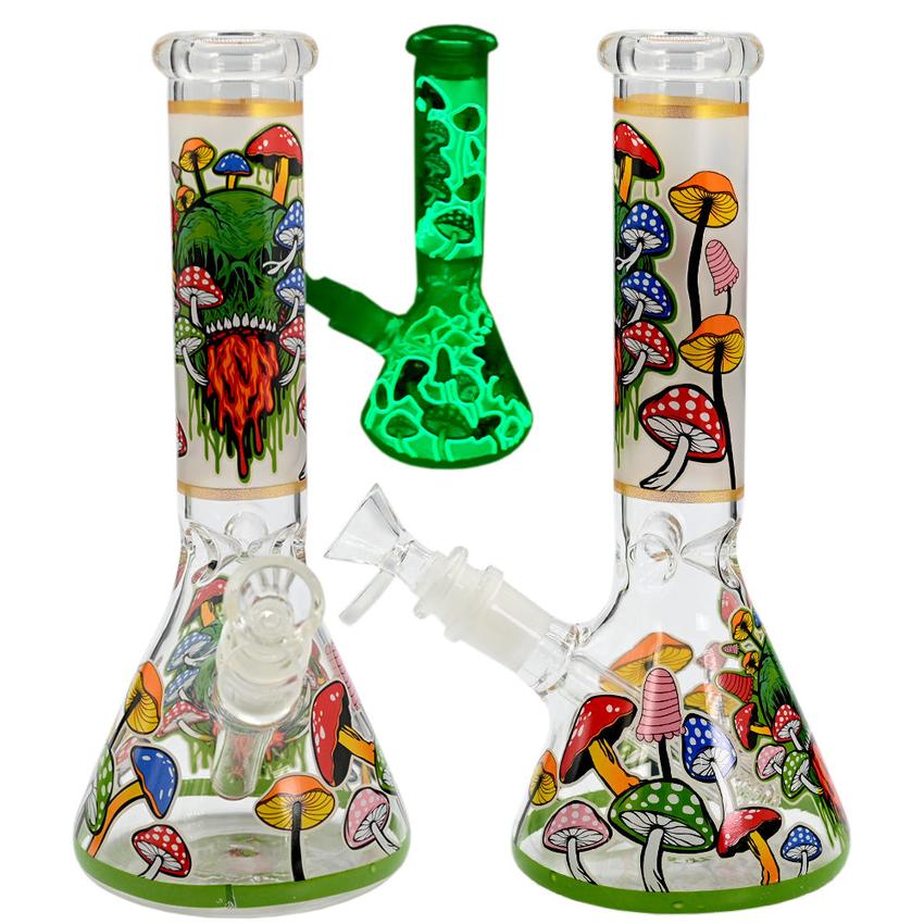10" Glow In The Dark Mushroom Water Pipe - Color Design May Vary- (1 Count)