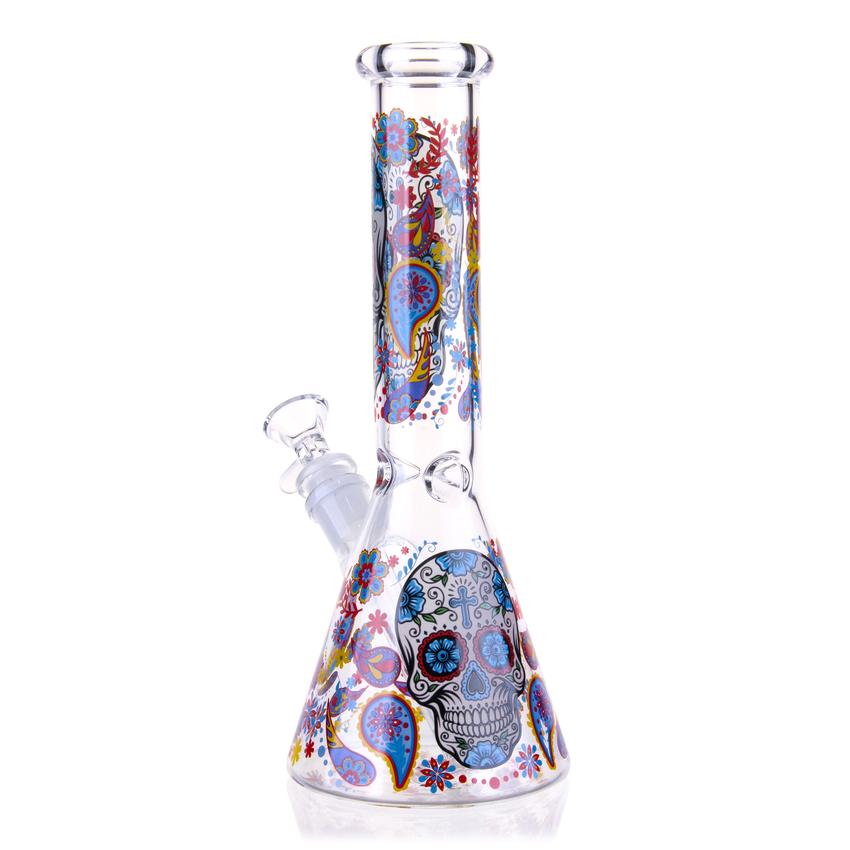 10″ Sugar Skulls Glass Bong Beaker Water Pipe - Colors May Vary - (1 Count)