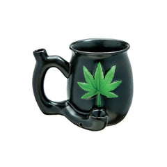 MATTE BLACK MUG WITH GREEN LEAF
