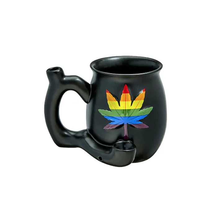 MATTE BLACK MUG WITH RAINBOW LEAF