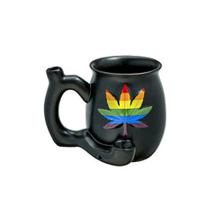 MATTE BLACK MUG WITH RAINBOW LEAF