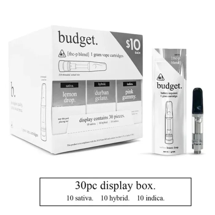 BUDGET THCP CARTS 1G 30CT DISPLAY - SAT/IND/HYB
