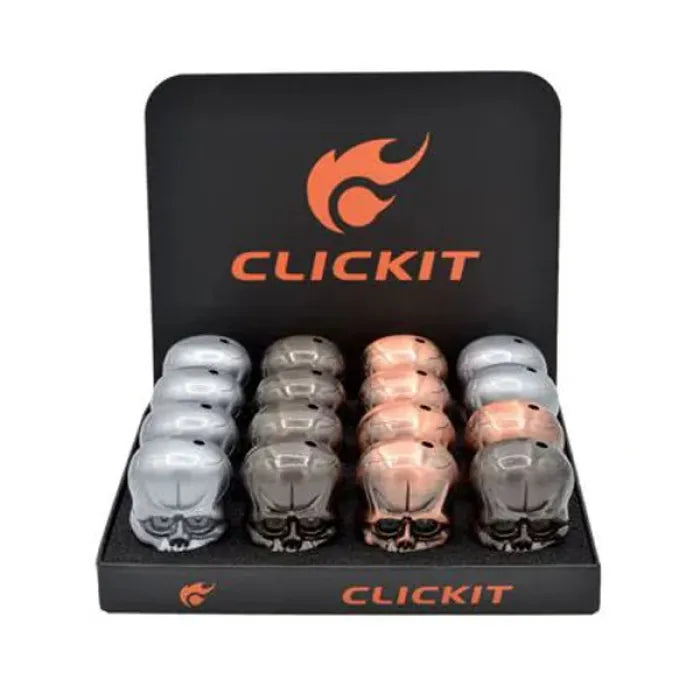 CLICKIT SKULL LIGHTER W/LIGHT & SOUND GH-9067 ASSORTED COLOR