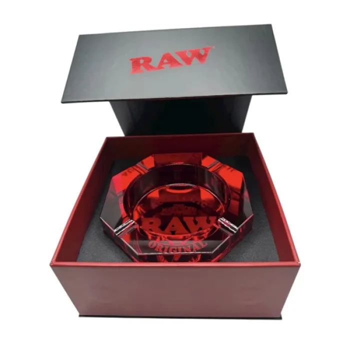 RAW CRYSTAL GLASS ASHTRAY - RED