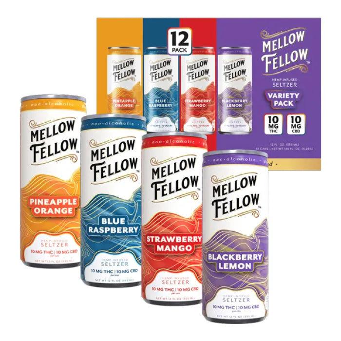MELLOW FELLOW SELTZER BEVERAGE D9+CBD 20MG 12CT - ASSORTED
