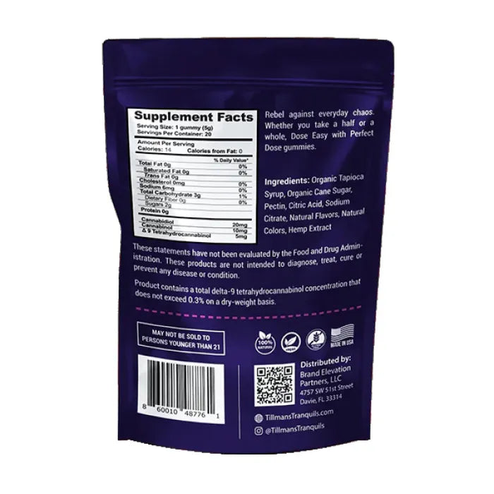 TILLMANS TRANQUILS PERFECT DOSE GUMMIES THC CBD CBN 700MG 20CT - BLACKBERRY