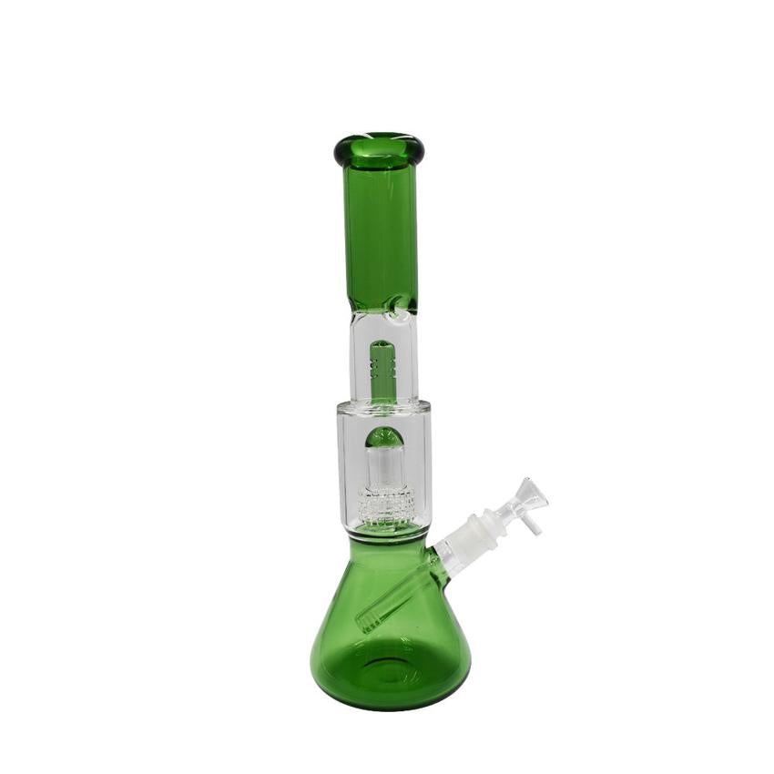 13.7" Double Dome Perc Beaker Waterpipe - Colors May Vary- (1 Count)