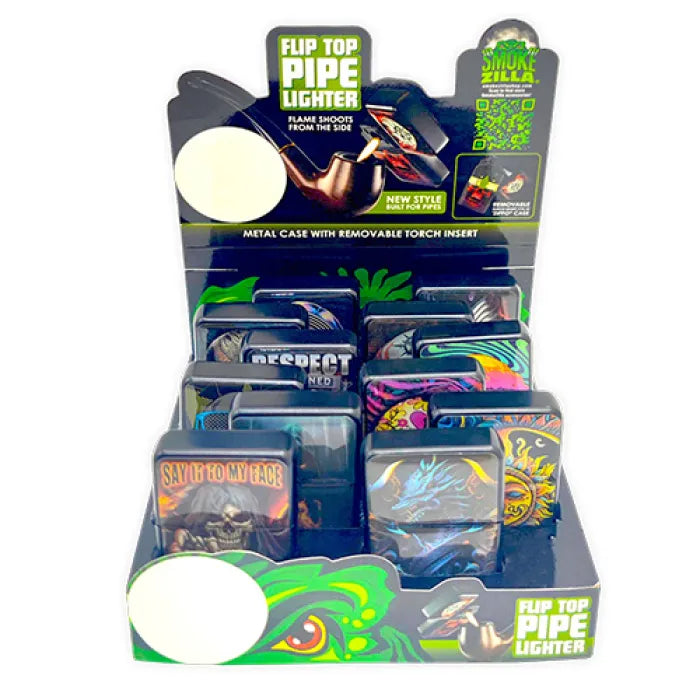 SMOKEZILLA LIGHTER 023983 FLIP TOP PIPE - ASSORTED