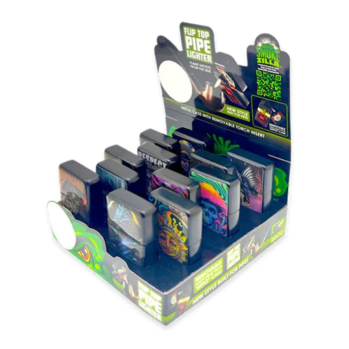 SMOKEZILLA LIGHTER 023983 FLIP TOP PIPE - ASSORTED
