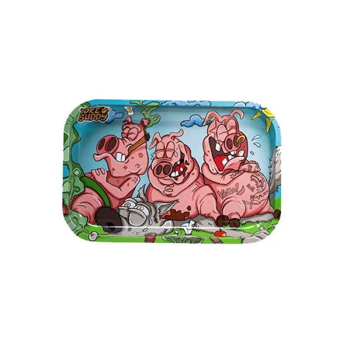 TOKE BUDDY METAL ROLLING TRAY MEDIUM - THREE PIGS - 7 X 11