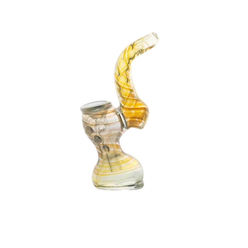 5.5″ Abstract Yellow Fume Swirl Sherlock Glass Bubbler - (1 Count)