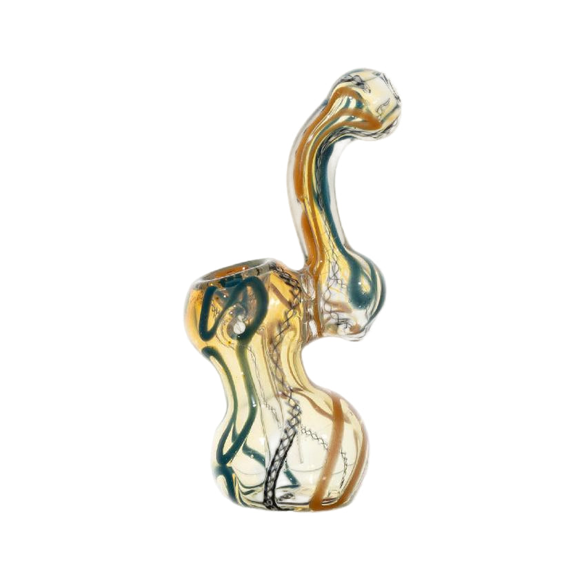 5.5″ Fumed Amber & Teal Swirl Sherlock Glass Bubbler - (1 Count)