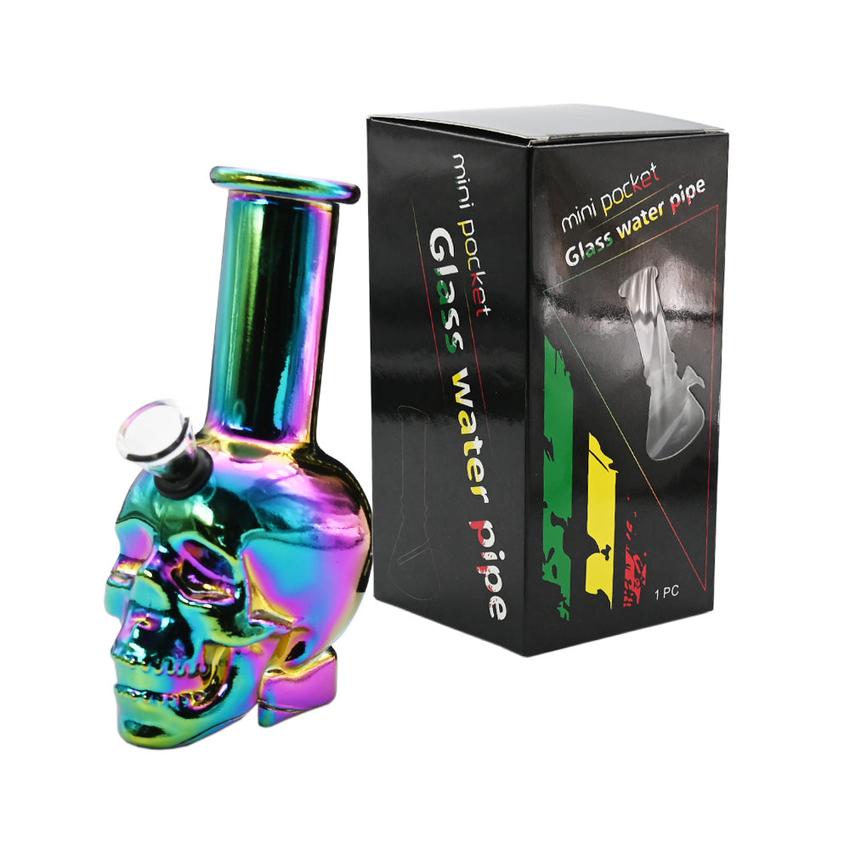 6" Electro Mini Skull Glass Water Pipe - Color & Design May Vary - (1 Count)