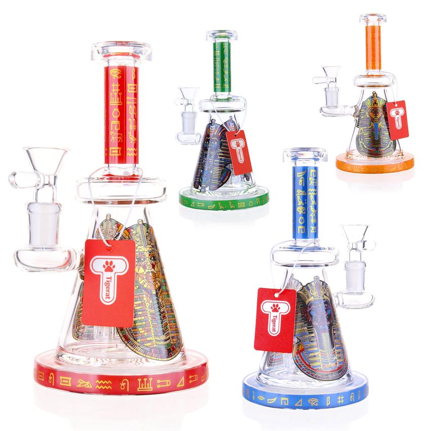 6” Straight Drop Shower Perc Glass WaterPipe – Egyptian Design - Color May Vary - (1 Count)