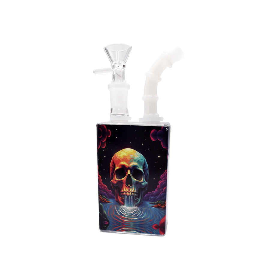 7" Juice Box Water Pipe - Smoking Skulls -  (1 Count)