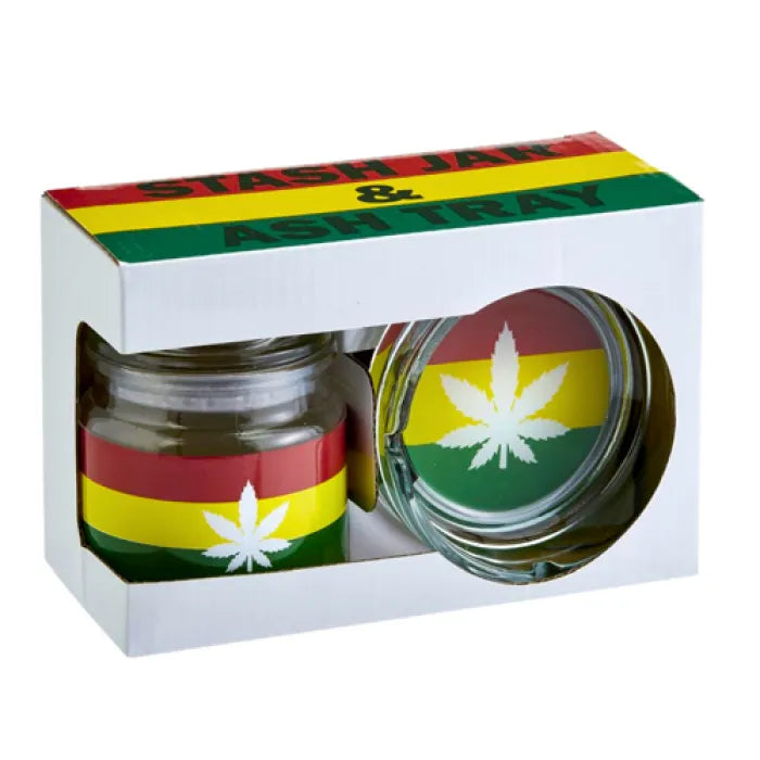 GLASS STASH JAR & ASHTRAY - 82425 LEAF DESIGN