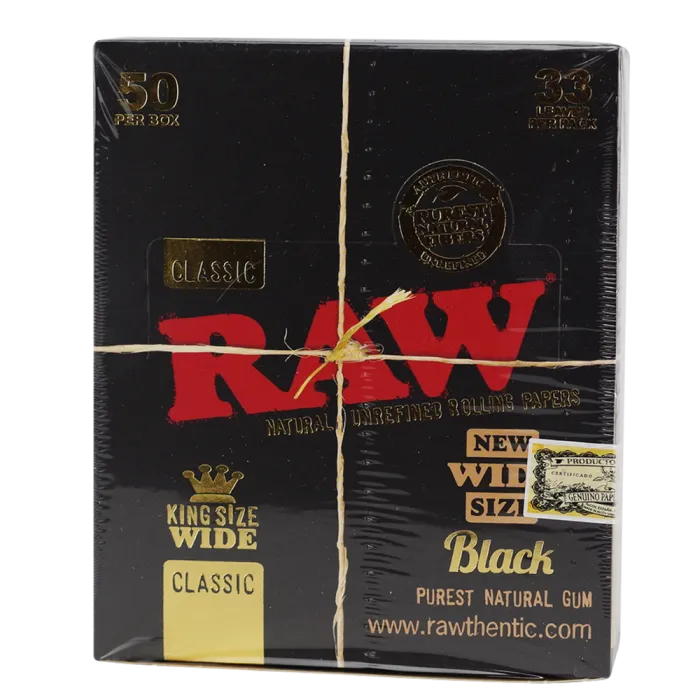 RAW BLACK UNREFINED SINGLE WIDE PAPERS 50CT