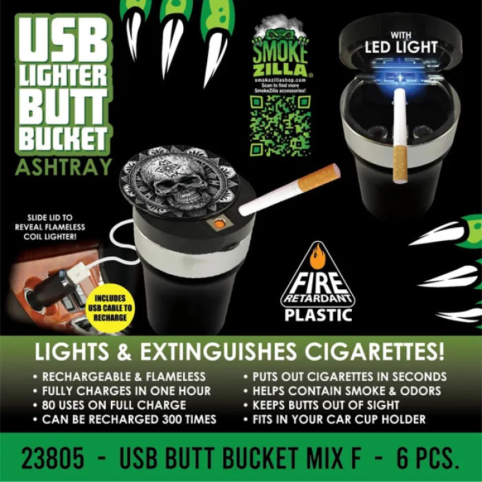 SMOKEZILLA USB LIGHTER BUT BUCKET ASHTRAY 23805 - ASSORTED