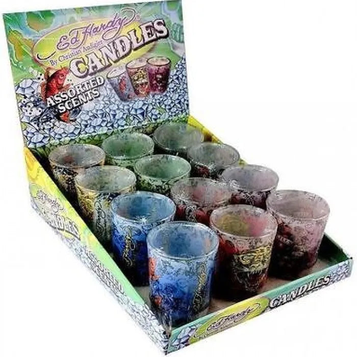 ED HARDY SMALL ROUND SHOT GLASS CANDLES