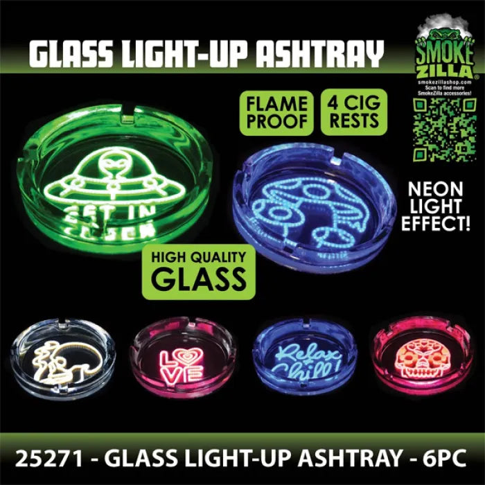 SMOKEZILLA GLASS LIGHT UP ASHTRAY 25271 - ASSORTED