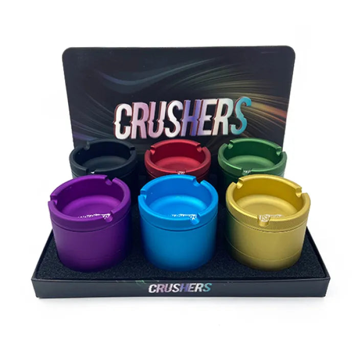 CRUSHERS METAL GRINDERS 63MM ASHTRAY ON TOP - ASSORTED COLORS GR9011