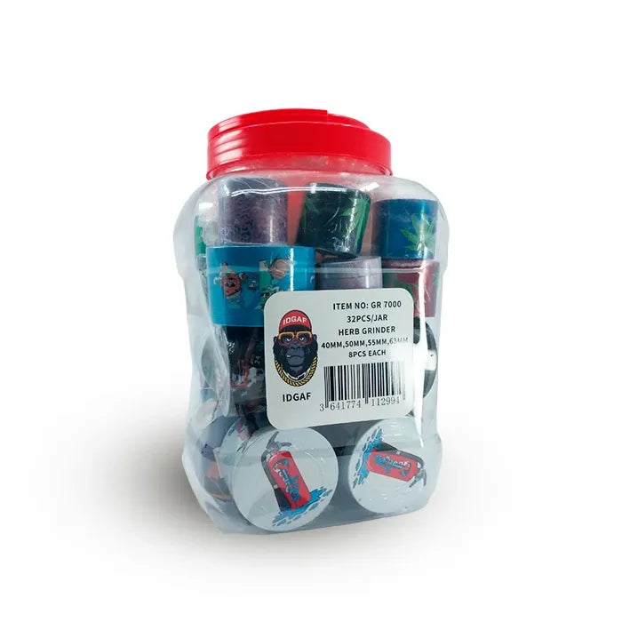 IDGAF GRINDER 40/50/55/63MM JAR PRINTED MIX DESIGN GR7000