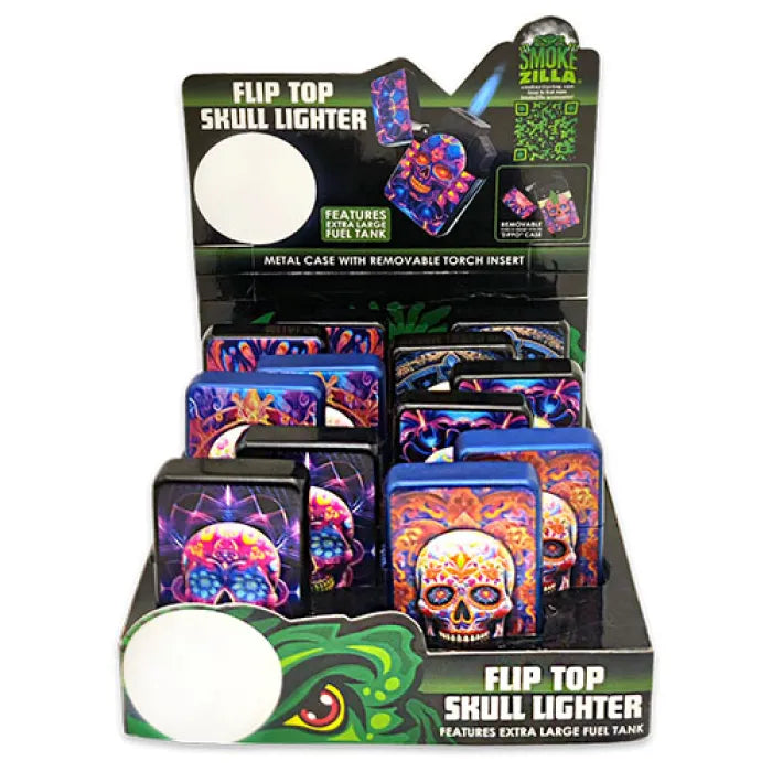 SMOKEZILLA LIGHTER 024370 SKULL FLIP TOP - ASSORTED