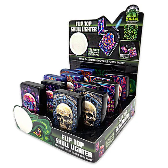 SMOKEZILLA LIGHTER 024370 SKULL FLIP TOP - ASSORTED