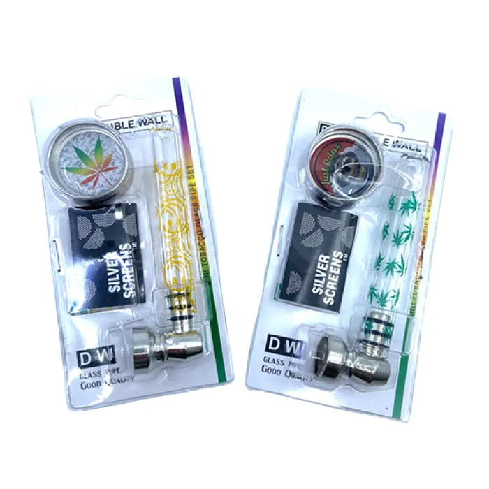 MY PIPE GLASS PIPE /METAL GRINDER /5 PIPE SCREENS - ASSORTED DESIGN