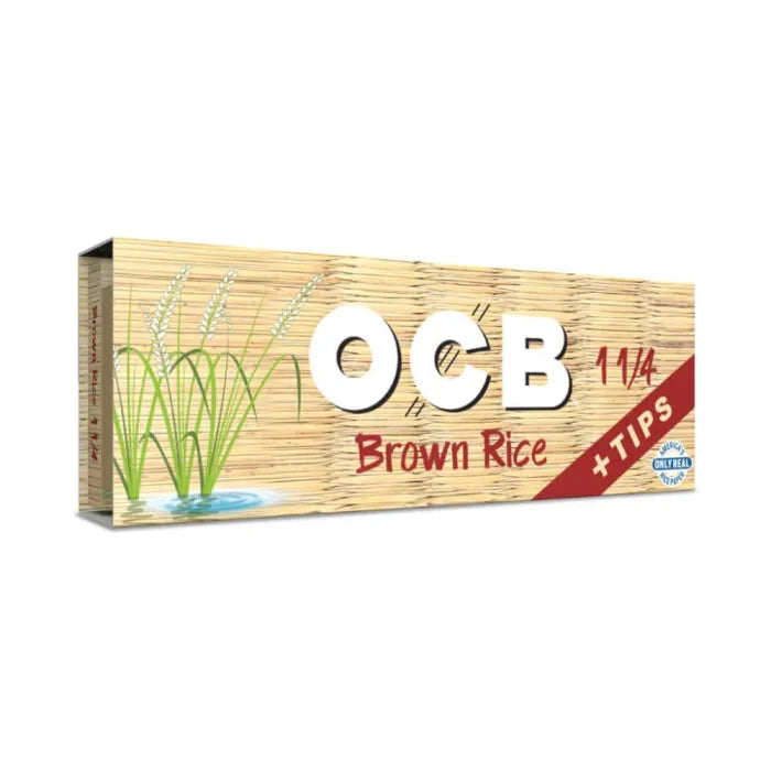 OCB BROWN RICE ROLLING PAPER 1 1/4 WITH TIPS