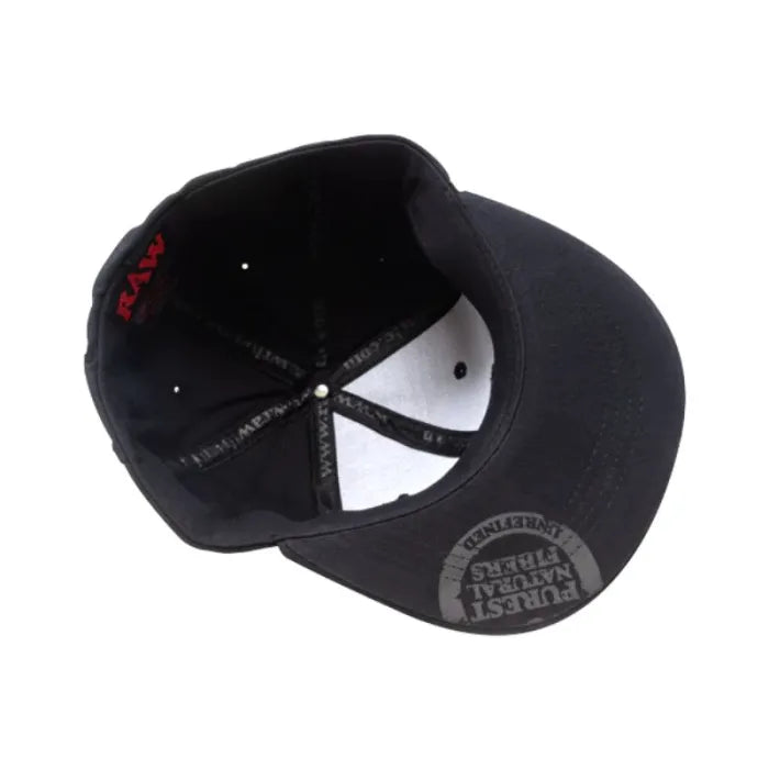 RAW HAT BLACK ON BLACK FLAT BRIM FLEX FIT HAT S/M