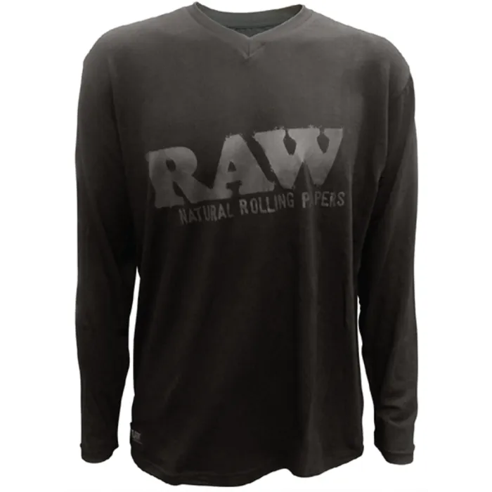 RAW MODEL LONG SLEEVE BLACK SHIRT BLACK LOGO W/ VNECK 22125