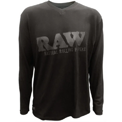 RAW MODEL LONG SLEEVE BLACK SHIRT BLACK LOGO W/ VNECK 22125