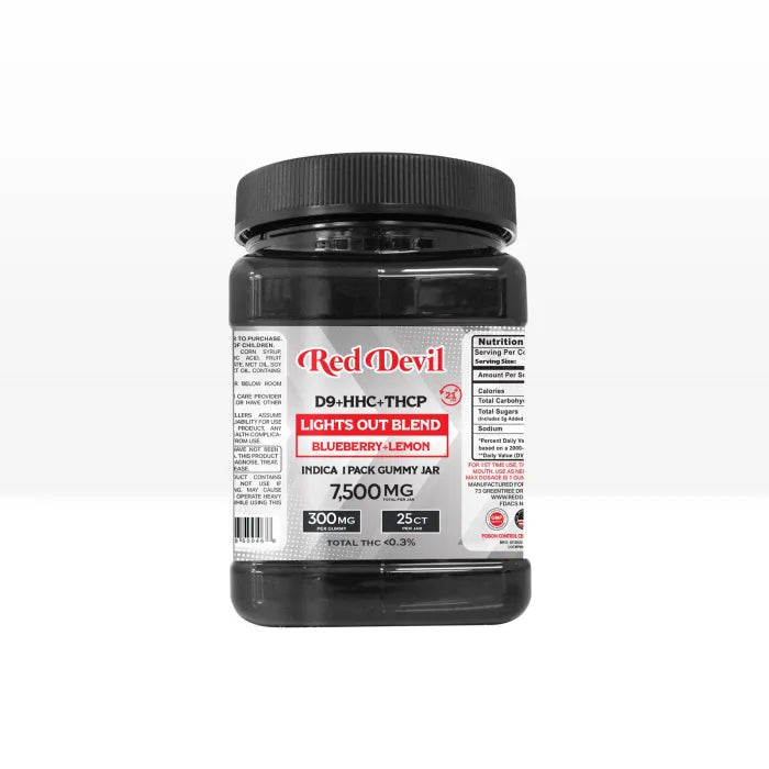 RED DEVIL LIGHTS OUT DUAL D9 HHC THCP 300MG 25CT JAR GUMMY