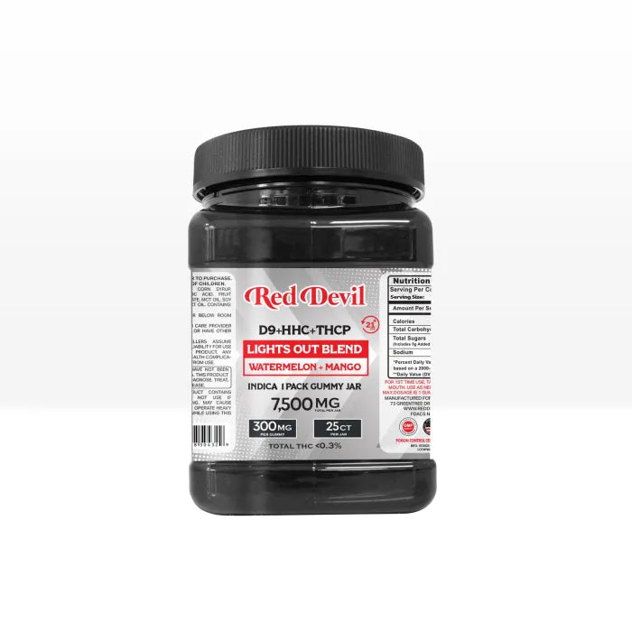 RED DEVIL LIGHTS OUT DUAL D9 HHC THCP 300MG 25CT JAR GUMMY