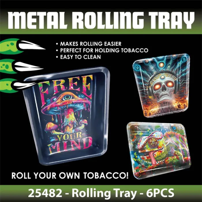 SMOKEZILLA METAL ROLLING TRAY 25482 6CT - ASSORTED