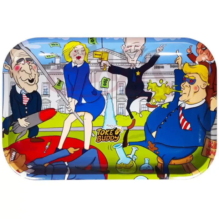 TOKE BUDDY METAL ROLLING TRAY MEDIUM 7 X 11 - WHITE HOUSE