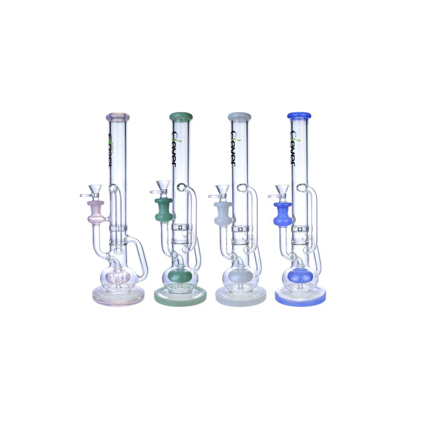 Clover 13" Ball Perc Recycler Straight Tube Waterpipe - Colors May Vary - (1 Count)