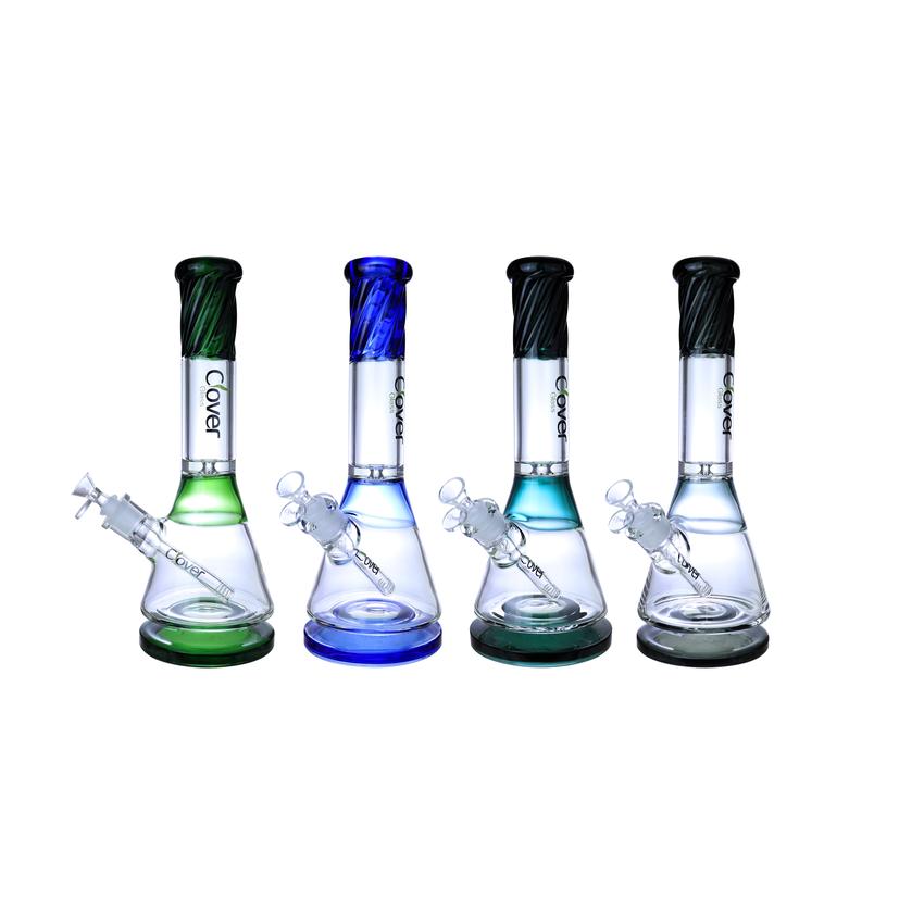 Clover 14" Half Spiral Over Base Beaker Waterpipe 50MM x 7MM - Colors May Vary - (1 Count)