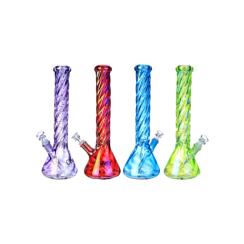 Clover 15" 7mm Swirl Waterpipe - Colors May Vary - (1 Count)